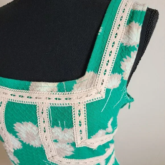 Anthropologie Maeve Emma Dress Size 12 Green Dandelion Floral Crochet Fit Flare - Picture 4 of 8